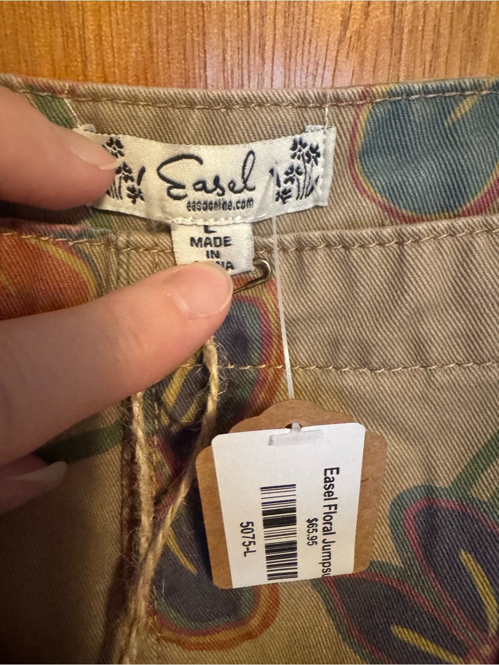 Floral Print Overall in Tan with Multicolor Flowers - Picture 2 of 9